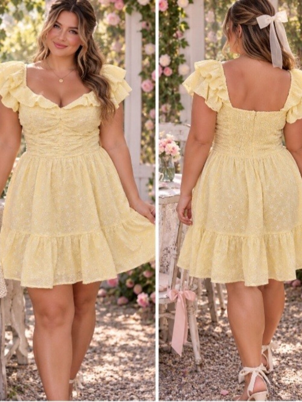 Aqua Bloomingdales Yellow Eyelet Ruffled Smocked Mini Dress NWT Size XL Coquette